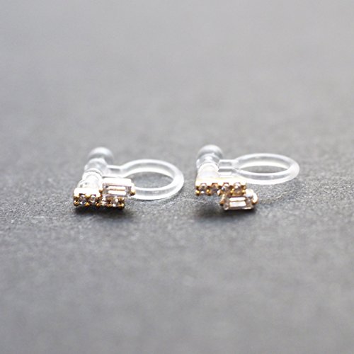Miyabi Grace Women's Cubic Zirconia Crystal Bar Invisible Clip On Earrings – Gold Silver Rose Gold, Tiny Cz Clip On Non Pierced Stud Earrings (Gold) #TOP5