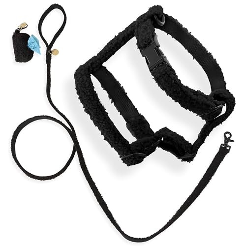 THE LICKER Store WLK1001C-4SET Teddy Small Bouclé Adjustable H Harness and Leash Walk Set with Poop Bag Pouch, Ink by THE LICKER STORE - Used condition - US$35.96