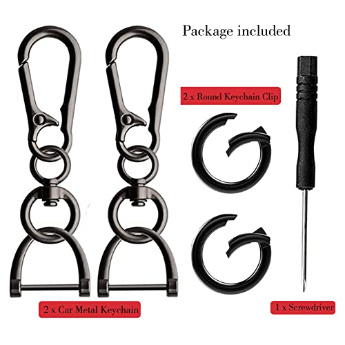 Imeisuit 2 Sets Car Keychain Car Key Clip Quick-Release Horseshoe Shape D-Ring Key Fob Holder With Round Carabiner Keychain #TOP6