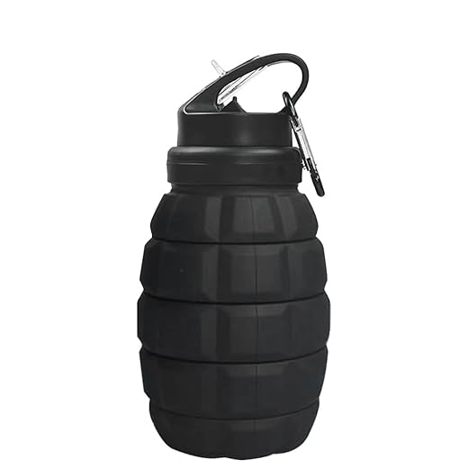 Etoto 580ML Plastic grenade bike water bottle, food grade silicone stretchable cycling sports water bottle, funny foldable water bottle (Black)