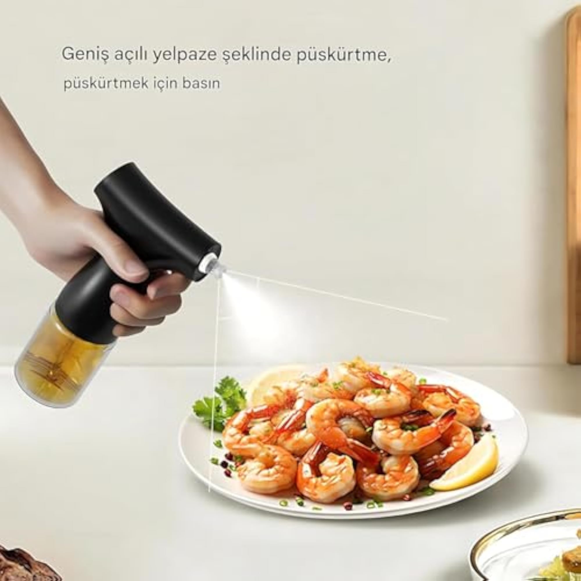 Electric Oil Sprayer, 200ml Glass Bottle with Fan Atomizing Nozzle