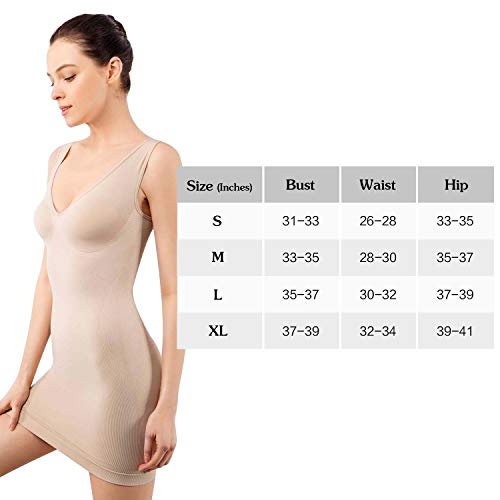 +MD Women's Full Body Shapewear Slip V Neck Lace Control Shaper for Under Dresses Large Nude - Thumbnail 6