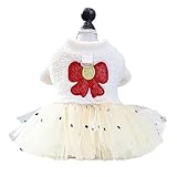 leasote Spring Summer Pet Dress,Pet Princess Dress Mesh Patchwork with Traction Ring Decoration Winter Warm Lace Skirt for Dogs Cats Beige M