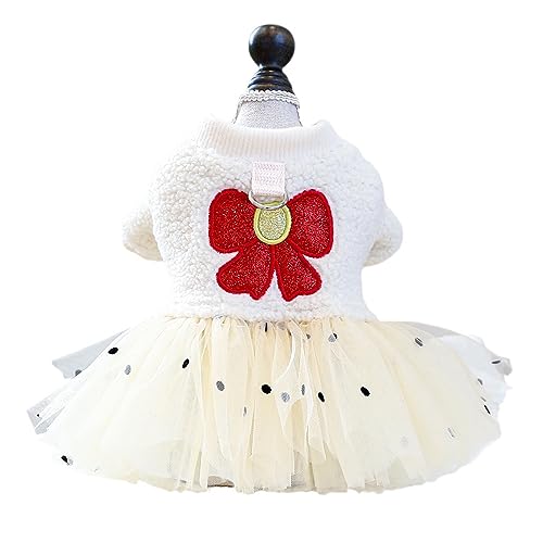 leasote Spring Summer Pet Dress,Pet Princess Dress Mesh Patchwork with Traction Ring Decoration Winter Warm Lace Skirt for Dogs Cats Beige M
