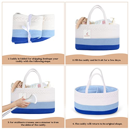 luxury little Diaper Caddy Organizer, Large Cotton Rope Nursery Baby Basket, Changing Table Organizer for Baby Diaper Storage, Portable Car Organizer Removable Divider (Blue, Large) by luxury little - Image 8