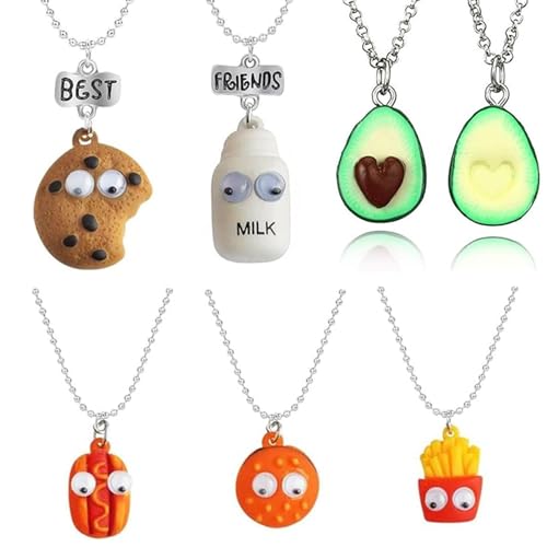 JinYu Best Friend Necklaces for Cute Milk Cookie Necklace Set French Fries Hot Dog Hamburger Avocado with Heart Pendant Birthday Gifts 7pcs