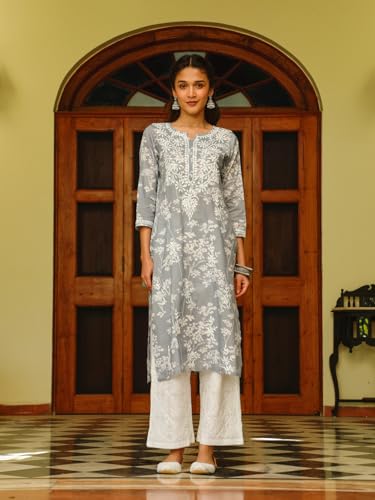 Image of Zainab Mulmul Straight Kurta |Chikankari | Chikankari Kurta | Chikankari Short Kurti | Lucknowi Chikankari Kurti (WL155-P)