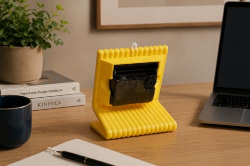 Image of CORAL TREE Modern Bent Chair Style Table Clock | Premium Decorative Desk Clock | Silent Analog Table Clock | Contemporary Home & Office Decor | Yellow