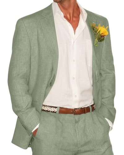 Bofan Mens Suit 2 Piece Linen Suits for Men Slim