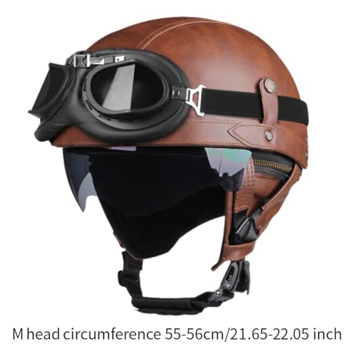 Casco de moto retro medio para adultos con forro desmontable y PU 3