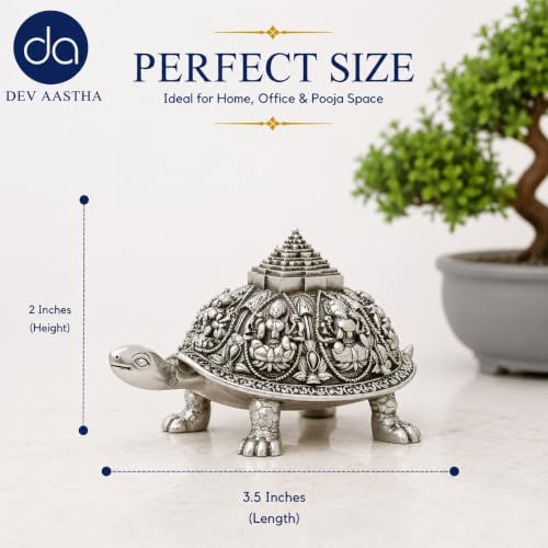 Image of 999 Pure Silver Plated Ashta Lakshmi Tortoise Idol (2 Inch) | Auspicious Vastu Home Decor for Pooja Room and Mandir | Sacred Turtle Showpiece for Prosperity, Good Luck & Wealth