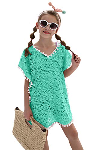 Image of DUSISHIDAN Swimsuits Coverups for Girls with Cute Pompom Tassel One Size 6-12 Years