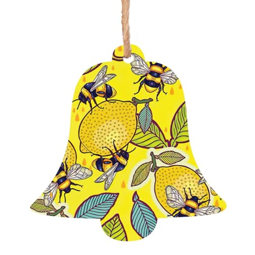 Campanas de madera con estampado de limón amarillo y abeja, decoración colgante para árbol de Navidad, para fiestas, bodas, decoración del hogar de Navidad