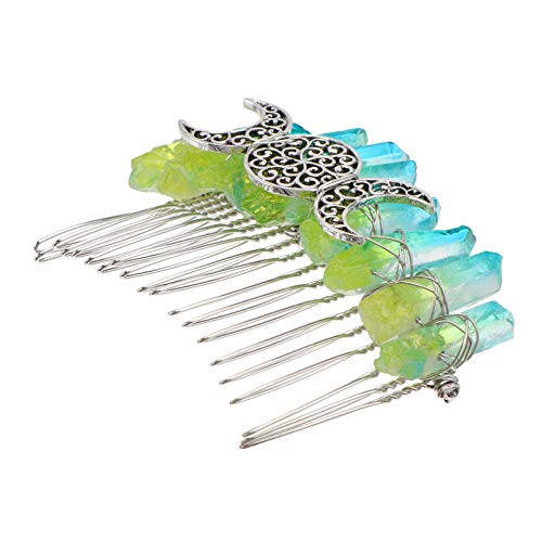 Frcolor Crystal Hair Comb Gradient Crystal Moon Hair Side Comb Vintage Decorative Wedding Hair Comb Clip For Women (Blue And Green) #TOP4