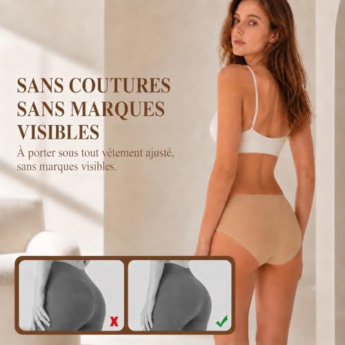 Sous-vêtements de taille moyenne sans couture pour femmes Culotte de protection pour femmes Sexy Comfortable Lingerie (FR/ES, Alpha/lettres, TG, Taille normale, Taille normale, Pack de 6 - Nude) – vue 5