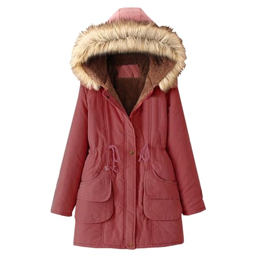 Manteaux doublés Sherpa femmes ZDJSWJ veste mi-longue d'hiver avec capuchon à fourrure