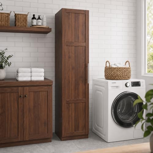 VENLUSUIR Wall Mounted Storage Cabinet Stackable Pantry Sideboard with 6 Shelves for Kitchen Garage, Scratch Resistant Melamine Finish, Flexible Vertical Organizer for Laundry Room Offic (Walnut)