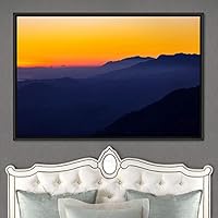 Framed Canvas Wall Art Orange Sunset Abstract Aerial Colorful Digital Art Landscape Minimalist Mountain Top Multicolor - 16x24 inches