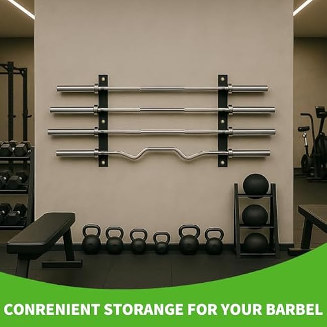 Olympic Wall Mounted Barbell Storage Rack Holder Stand Hanger for Olympic Barbell, Curl bar,Home, Commercial, Garage Gym (4 bars)