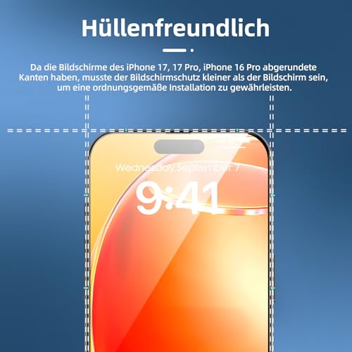NEW'C Schutzfolie für iPhone 17/17 Pro/16 Pro für Panzerglas – Ansicht 4