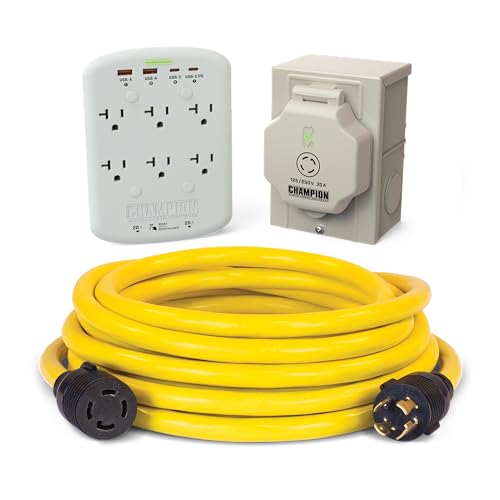 Champion Power Equipment 30-Amp Through Wall Generator Kit with Power Inlet Box and 25-Foot 30-Amp 250-Volt Generator Power Cord (L14-30P to L14-30R)