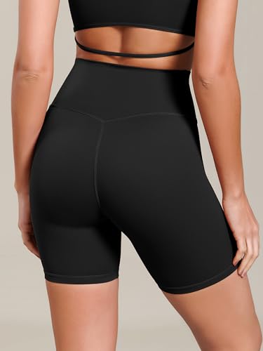 ODODOS Cloud Feeling Cross Waist Yoga Shorts for Women, 6" Crossover High Waist Lounge Biker Shorts2