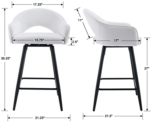 Duomay Swivel Bar Stools Set Of 2, Modern 26" Counter Height Stools, Velvet Upholstered Kitchen Island Chair With Black Metal Legs For Home Kitchen Bistro Coffee Shop Restaurants, White #TOP1