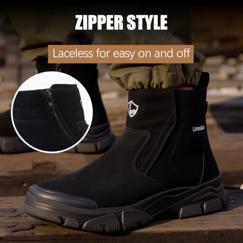 Image of GLANOUDUN Steel Toe Boots for Men Welding Work Boots Indestructible Mens Safety Toe Boot Zipper Construction Boot Laceless Welder Footwear