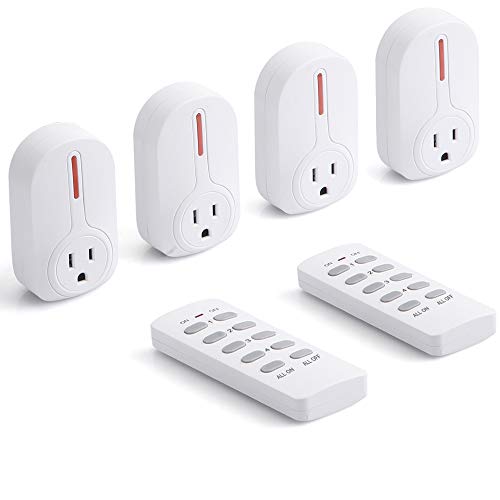 BESTTEN Wireless Remote Control Outlet Set (4 Outlets, 2 Remotes) with 110 Feet Range, Home Automation Set, ETL Listed, White