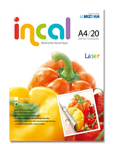 [Incal Paper] Papel decalque Waterslide branco a laser A4 (210 x 297 mm) 20 folhas, artesanato de im