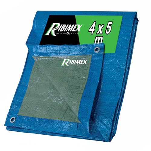 Ribimex Telo di Protezione Leggero Impermeabile 4x5 m in Polietilene, Occhielli in Alluminio, Resistente agli Agenti Atmosferici, Ideale per Uso Domestico e Campeggio - PRB06504X05