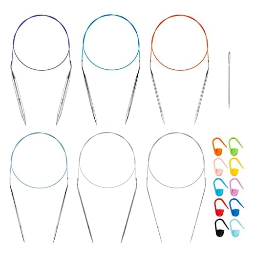 32 inch Stainless Steel Circular Knitting Needles Set for Beginners, 6 PCS US Size 0 2.5 6 8 10 13 Round Metal Knitting Needles with Magic Loop, Fixed Circle Needles for Sock, Blankets, Sweater, Scarf