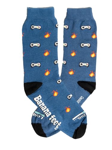 Banana Feet Calcetines Gamer Fantasía para Hombre y Mujer | Algodón Bordado con Diseños Divertidos y Originales | Estampados Unisex Calidad y Fabricación Local (Talla L, EU 41-45, Color Azul)