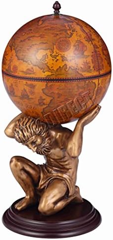 WestWood Vintage Globe Shaped MiniBar Atlas Holding Wine Drinks Beverage Cabinet Host Glasses Bottles Old World Map Antique Look Home Storage Rack 420MM Brown
