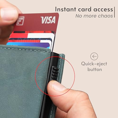 Image of The X Project FrostWolf Trifold Wallet | Premium Genuine Leather | Aluminium Cardholder | Side Slide Pop-Up Card Ejector | Carry Up to 6 Cards and 1 Slot for Carrying Cash & Folded Bills (Blue)