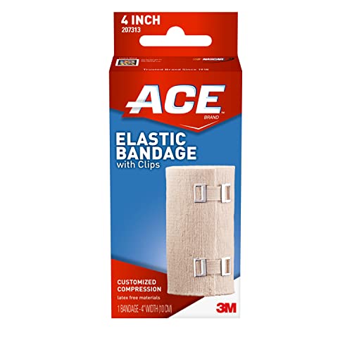 Ace 4 Inch Elastic Bandage With With Clips, Beige, Great For Leg, Shoulder And More, 1 Count #TOP19
