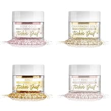 BAKELL 4 pc Elegant Gold & Rose Gold Edible Glitter Set, 5g Jars | Tinker Dust Edible Glitter | KOSHER Certified | 100% Edible Glitter | Cakes, Cupcakes, Cake Pops, Desserts & Desserts
