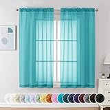 Chyhomenyc Turquoise Sheer Curtains 63 Inch Length 2 Panels, Light Filtering Airy Rod Pocket Window Curtain Treatment Drapes for Bedroom Living, Each 42Wx63L Inches