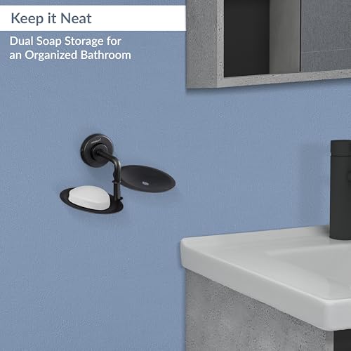 Image of Plantex (Primax) 304 Grade Stainless Steel Double Soap Holder /Soap Stand /Soap Dish for Bathroom and Wash Basin /Bathroom Accessories - Daizy (Black)