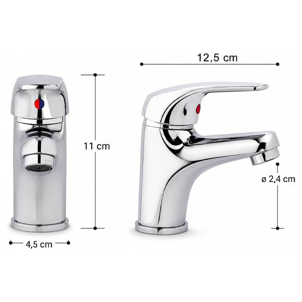 081 Store - Set 2 Rubinetti Bagno per Lavabo e Bidet con 2 Tappi Lavandino Bagno Click Clack, Miscelatori Monocomando in Ottone Cromato con Flessibili Inclusi