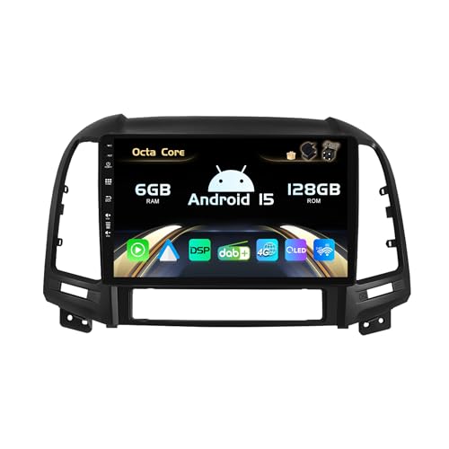 SXAUTO – [wbudowane 4G / DAB] – Android 15-6G + 128G – radio samochodowe do Hyundai Santa FE (2006-2012) – wbudowany Carplay/Android Auto – kamera + MIC – 360 CAM sterowanie kierownicą Fast Boot HDMI