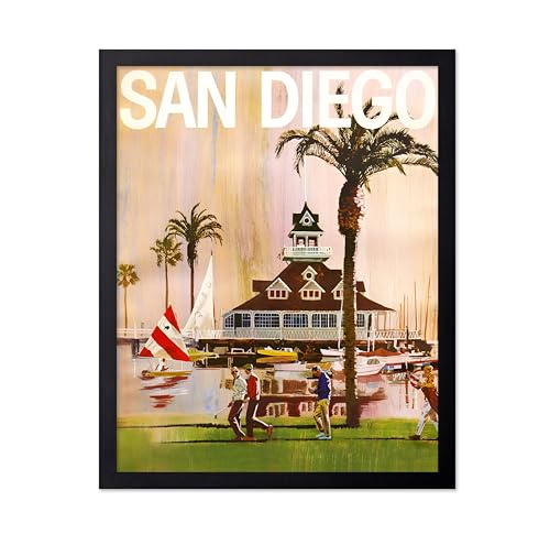 Poster Master Vintage Travel Poster - Retro San Diego Print - California Art - Chic Gift for Californian, Travel Lover - Coastal Wall Decor for Bathroom, Ocean or Beach House - 8x10 UNFRAMED Wall Art