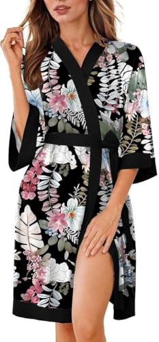 Image of Ekouaer Robes for Women Knee Length Bathrobe Lightweight Kimono Robe 3 /4 Sleeve Knit Sleepwear with Pockets