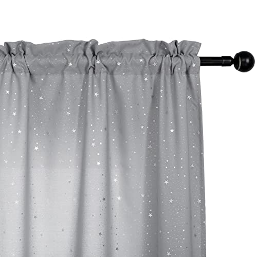 GIRASOLE HOME® Par de cortinas semitransparente con estampado de estrellas plateadas para salón, dormitorio, cocina, interior, 2 paneles con bolsillo (gris, 70 x 238 cm) Cover