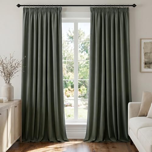 Deconovo Zestaw 2 termicznych zasłon zaciemniających do drzwi, ochrona przed zimnem, do salonu, nowoczesny design, cyprys zielony 140 x 220 cm