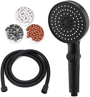 ZOUIQSS Shower Head with Replaceable Filter Beads,5 Modes Sprays High Pressure Handheld Water Saving Power Shower Heads with 1.5M Hose for Hard Water Low Water Pressure Bathing(Black)