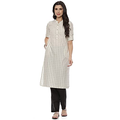 Image of Rangriti Off White Art Silk Straight Kurta for Women
