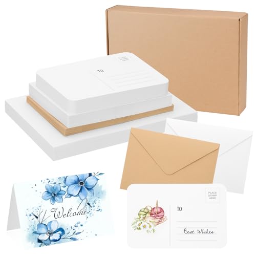 PATIKIL 50 Pack 4x6 Inch Foldable Watercolor Cards with Envelopes, 50 Pack Round Corners Postcards, 140lb/300 GSM Pure Cotton Paper for Art Painting Creative Thank Note