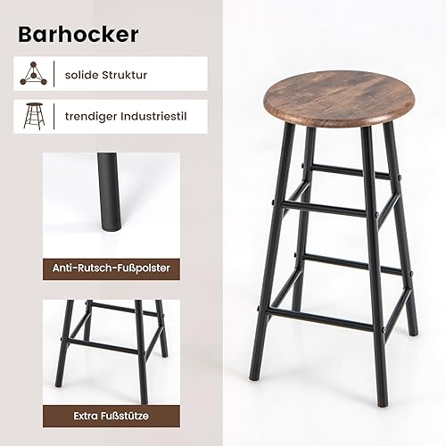 COSTWAY Bartisch mit Barhocker Set, 2 Personen Bartisch Set mit Halterungen für Weingläser und Flaschen, Küchentheke für Wohnzimmer, Esszimmer und Küche (Kaffee)