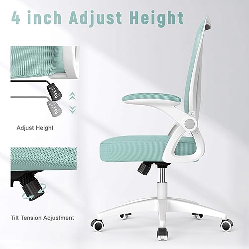 naspaluro Ergonomic Office Chair, Computer Chair with Adjustable Height, Flip-Up Arms and Lumbar Support, Breathable Mesh Desk Chair for Home Study Working (Without Headrest, Green)